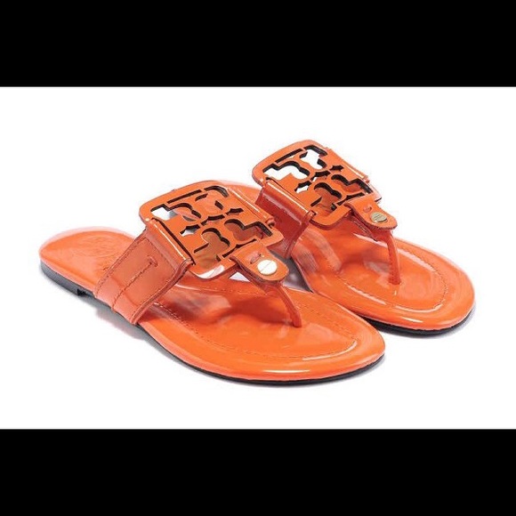 Tory Burch Shoes - Tory Burch Patent Leather Flip Flop in Orange